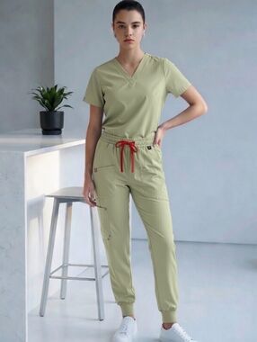 Mediclo Scrub Joggers And Top - Olive Color